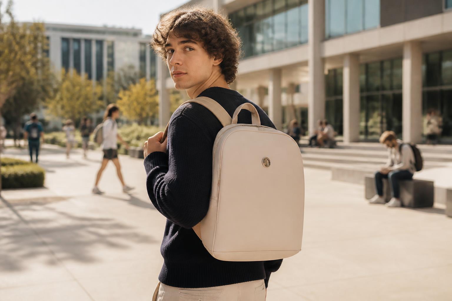 Premium school backpack with small centered integrated lens
